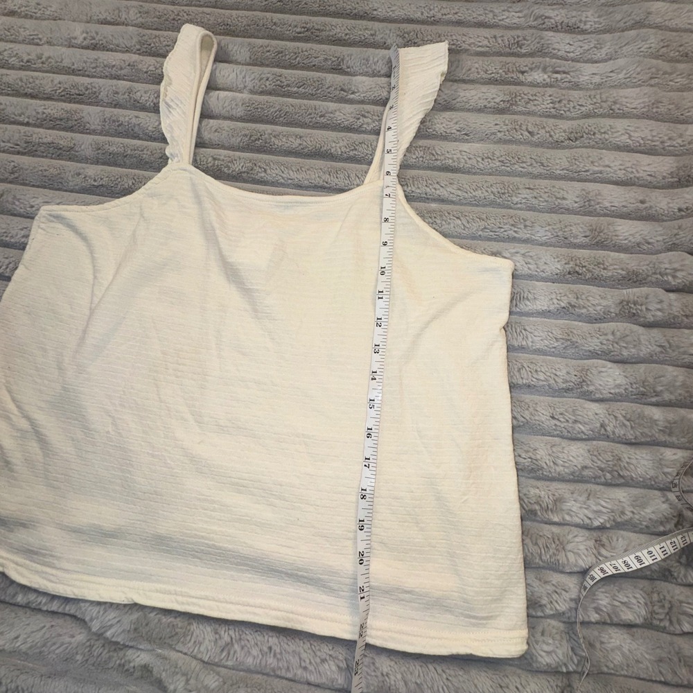 Marine Layer Womens XL Ribbed Ruffle Strap Tank Top Cream Square Neck Cropped - Picture 4 of 10